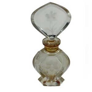 Vintage Cut Crystal Perfume Bottle Etched Floral Stopper Made in West Germany